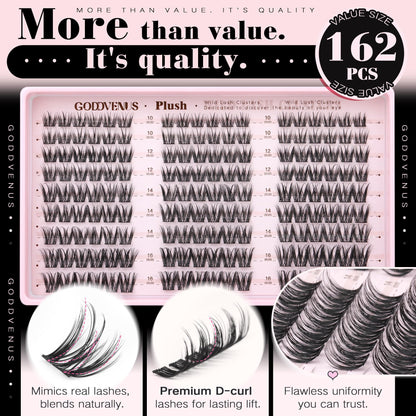 Goddvenus Plush Lash Clusters Natural Wispy Cluster Eyelash Extensions, Fluffy DIY Lash Extension at Home for Natural Look, D Curl Individual Eyelashes Goddvenus