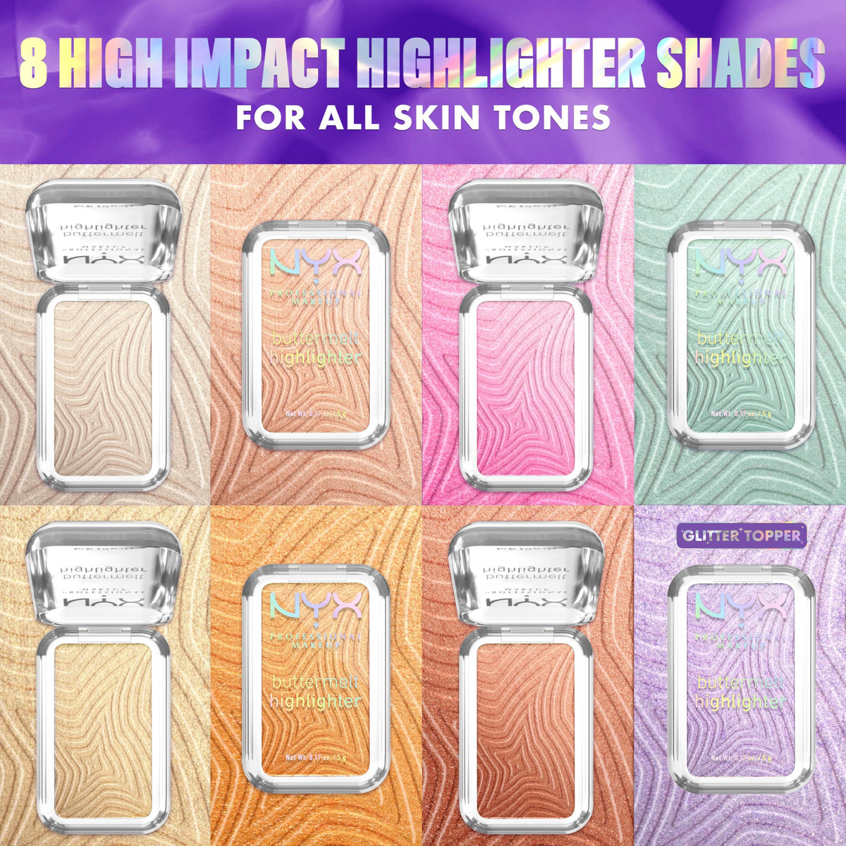 NYX PROFESSIONAL MAKEUP Buttermelt Highlighter, Powder Highlighter Makeup, With Up to 12H Wear and High Impact Glow - 05 Bright and Butta (Light Champagne) NYX PROFESSIONAL MAKEUP