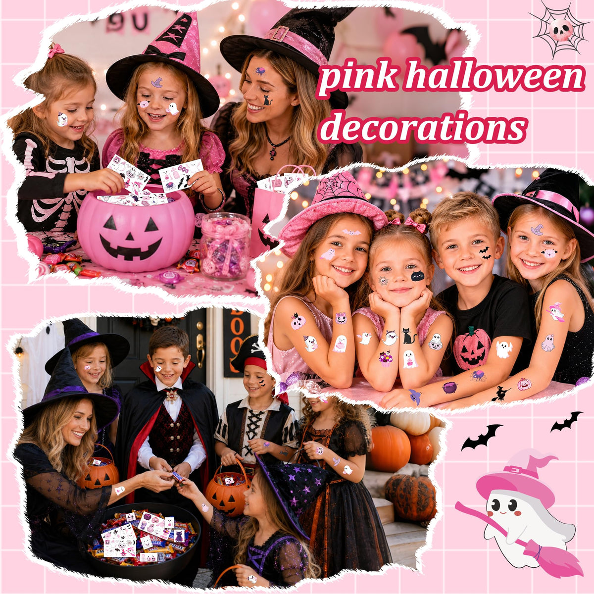 168PCS Pink Halloween Temporary Tattoos for Kids Halloween Party Favors Epuxiael