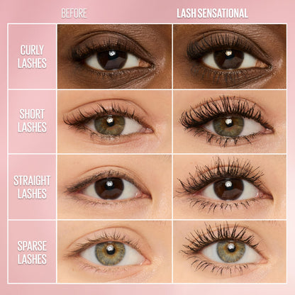 Maybelline Lash Sensational Washable Mascara, Lengthening and Volumizing for a Full Fan Effect, Blackest Black, 1 Count MAYBELLINE