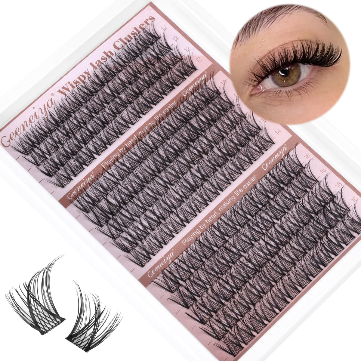 Medium Lash Clusters Short Wispy C Curl Eyelash Clusters 12-16MM Individual Eyelashes Natural Cluster Eyelash Extensions Natural Looking Cluster Lashes by Geeneiya (C Curl,12-14-16) Geeneiya