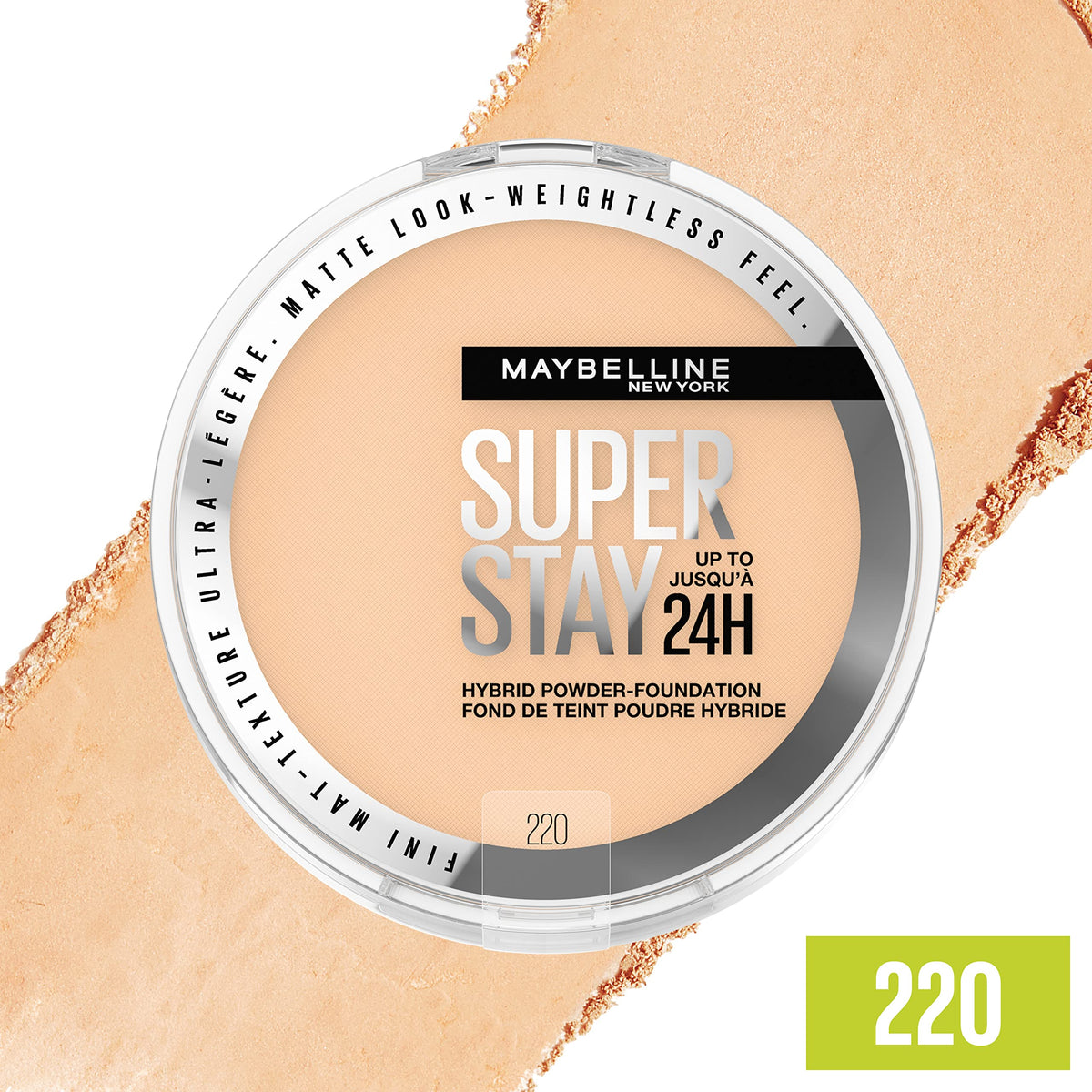 Maybelline Super Stay Up to 24HR Hybrid Powder-Foundation, Medium-to-Full Coverage Makeup, Matte Finish, 220, 1 Count MAYBELLINE