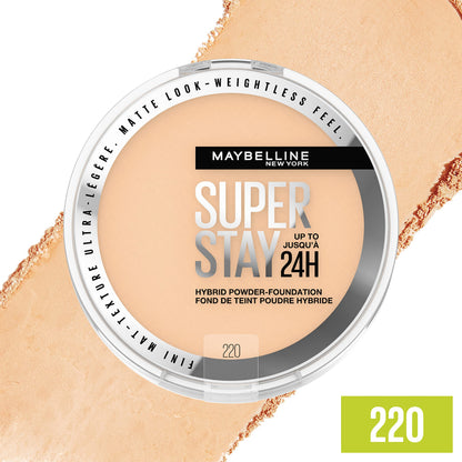 Maybelline Super Stay Up to 24HR Hybrid Powder-Foundation, Medium-to-Full Coverage Makeup, Matte Finish, 220, 1 Count MAYBELLINE