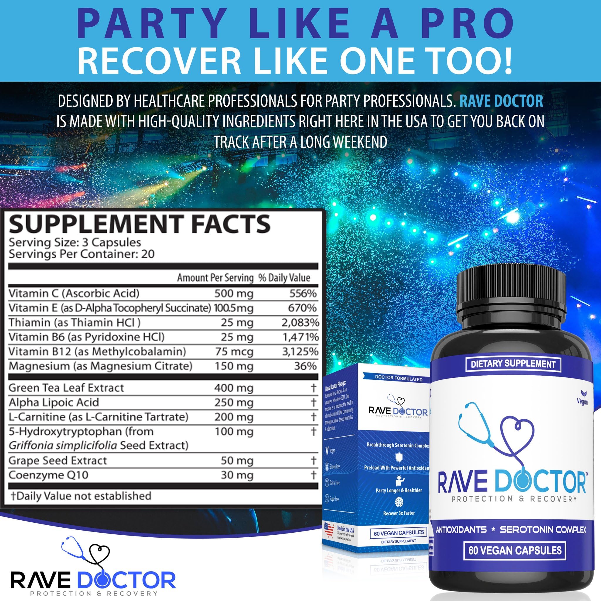 Rave Doctor 5 HTP Supplement - Essential Rave Vitamins for Festival Goers, Rave Accessories, Festival Essentials, Festival Gear, Rave Essentials, 5htp Supplement Rave Doctor buy australia supplements