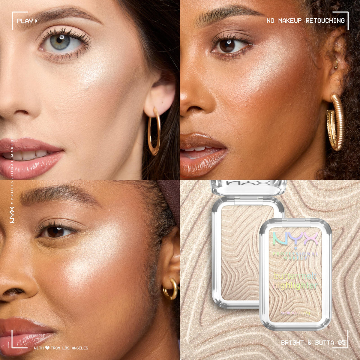NYX PROFESSIONAL MAKEUP Buttermelt Highlighter, Powder Highlighter Makeup, With Up to 12H Wear and High Impact Glow - 05 Bright and Butta (Light Champagne) NYX PROFESSIONAL MAKEUP
