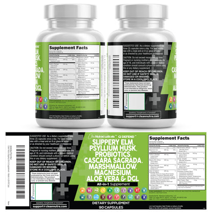 Clean Nutraceuticals Slippery Elm Psyllium Husk Pre Probiotic Digestive Gut Health Supplement with Aloe Vera Cascara Sagrada Clean Nutraceuticals