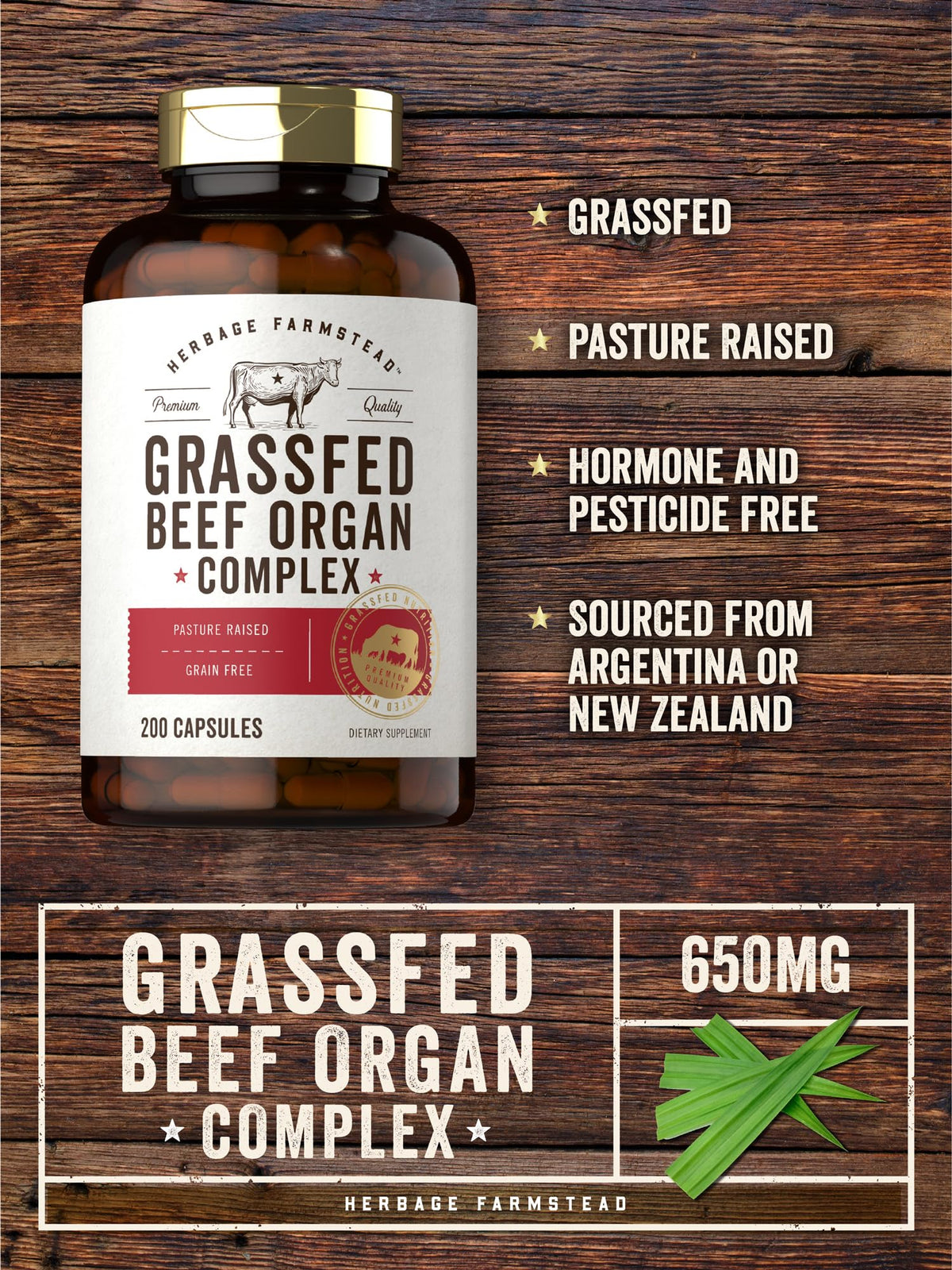 Carlyle Grass Fed Beef Organ Complex | 200 Capsules | Pasture Raised, Grain Free Supplement | with Desiccated Liver, Kidney, Pancreas, Heart, Spleen Carlyle