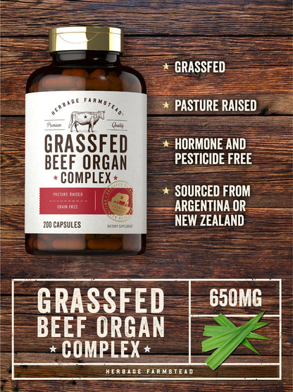 Carlyle Grass Fed Beef Organ Complex | 200 Capsules | Pasture Raised, Grain Free Supplement | with Desiccated Liver, Kidney, Pancreas, Heart, Spleen Carlyle