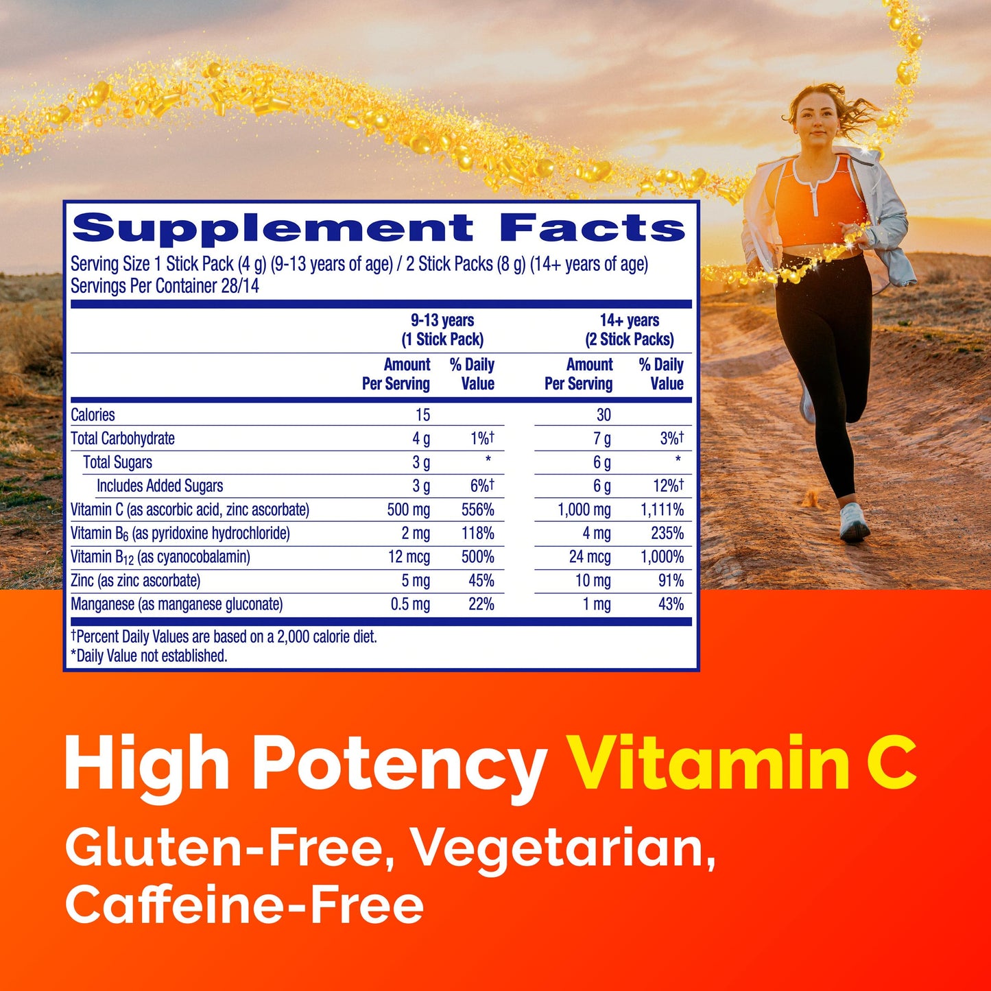 Emergen-C Crystals, On-the-Go Emergen-C Immune Support Supplement with Vitamin C, B Vitamins, Zinc and Manganese Emergen-C