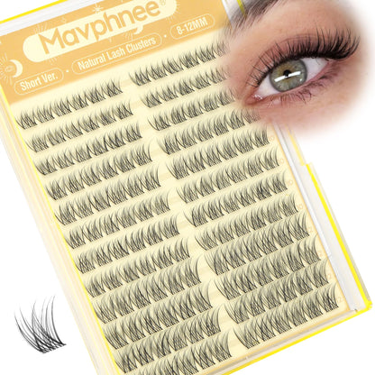 Short Lash Clusters Natural Cluster Eyelash Extensions 8-10-12MM Clear Band Cluster Lashes Extensions Wispy Individual Lashes CC-Curly Eyelash Clusters Pestañas Postizas Naturales 144Pcs DIY Lashes Mavphnee