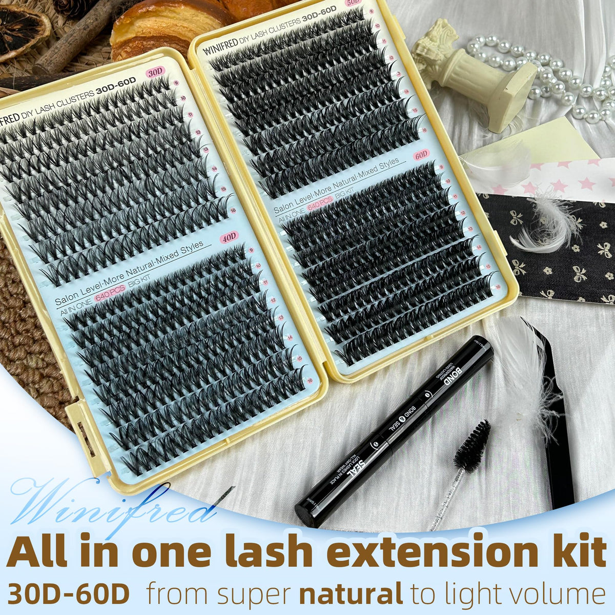 Lash Clusters Kit 640PCS Wispy Eyelash Clusters Kit Natural 30D 40D 50D 60D Winifred