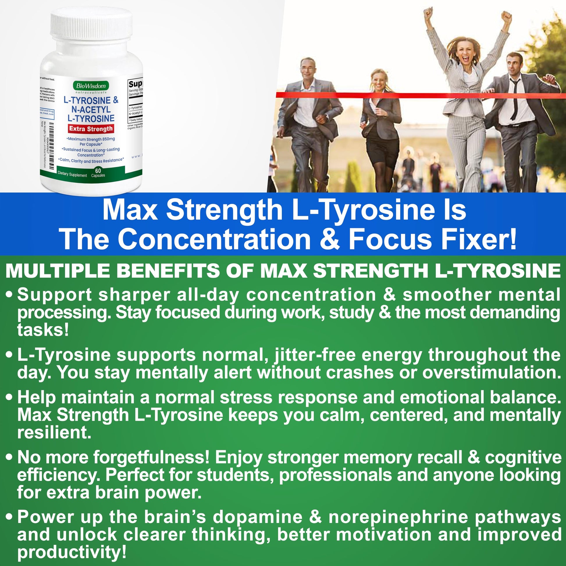 Max Strength L Tyrosine Supplement & N Acetyl L Tyrosine Peak Focus, Alertness, Concentration, Body & Mind Energy. L-Tyrosine 850mg Per 1 Capsule. A Well-Being Nutrient Boost For Performance BioWisdom Nutraceuticals buy australia supplements