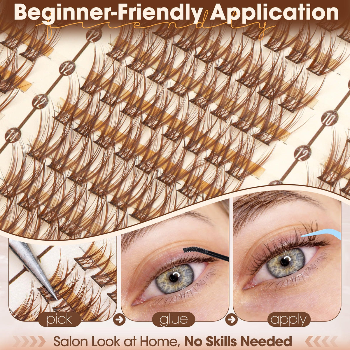 Brown Lash Clusters 8-14MM Wispy Natural Eyelash Extensions 216Pcs Short Dark Brown Cluster Lash Extensions C Curve Brown Band For Daily Wear, Natural Enhancement, Easy to Apply (Flit) Mavphnee