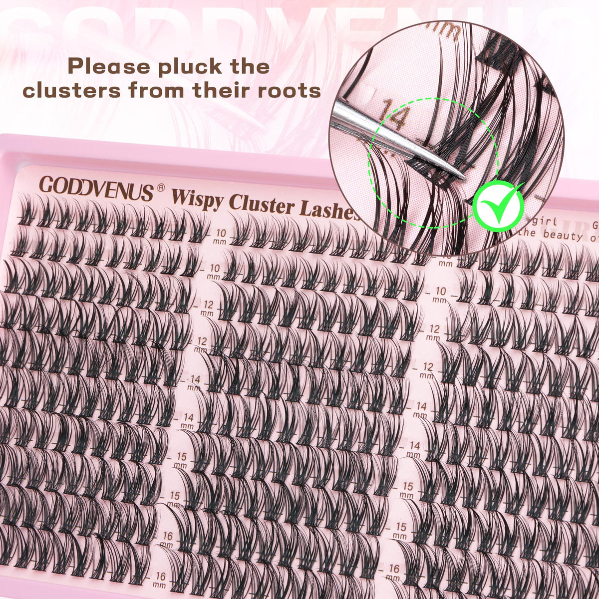 Goddvenus Lash Clusters Kit Wispy Eyelash Clusters Lashes Natural DIY Lash Extension Kit 10-16mm Cluster Eyelash Extensions Kit 300pcs C Curl Individual Lashes Cluster Eyelash (No Tweezers) Goddvenus