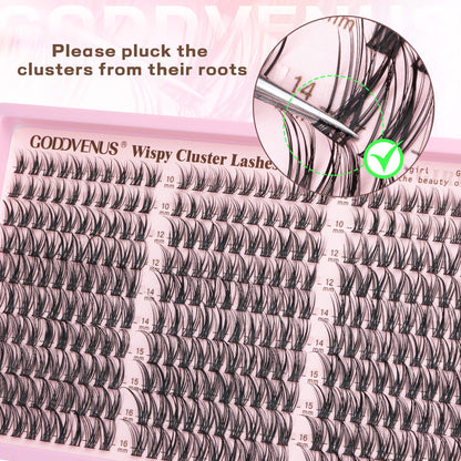 Goddvenus Lash Clusters Kit Wispy Eyelash Clusters Lashes Natural DIY Lash Extension Kit 10-16mm Cluster Eyelash Extensions Kit 300pcs C Curl Individual Lashes Cluster Eyelash (No Tweezers) Goddvenus
