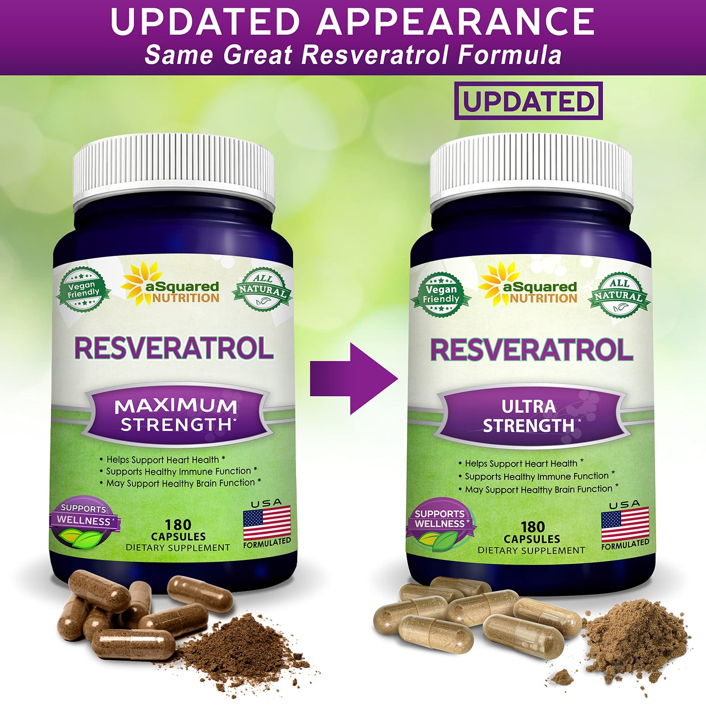 100% Natural Resveratrol - 1000mg Per Serving Max Strength (180 Capsules) Antioxidant Supplement, Trans-Resveratrol Pills aSquared Nutrition