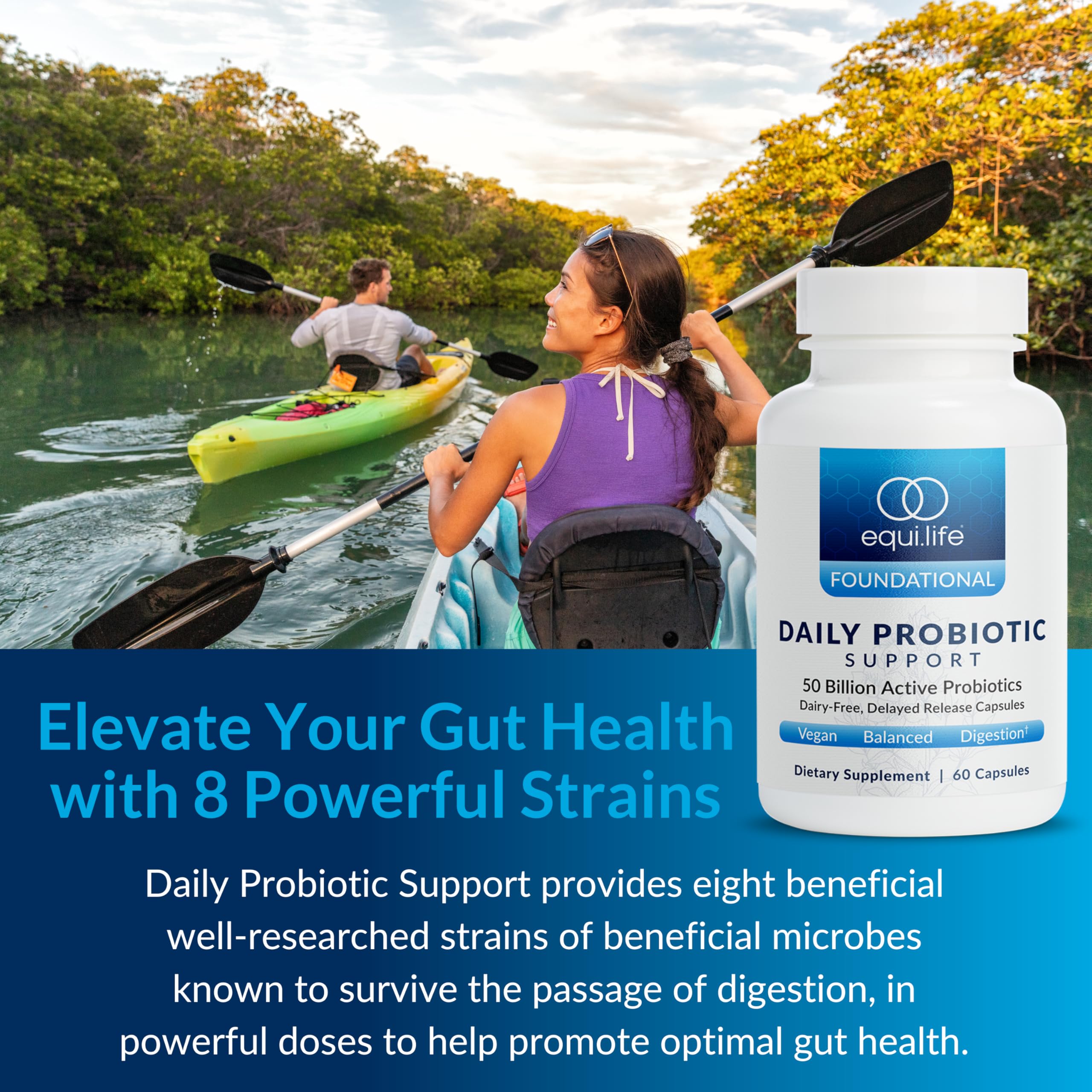 Equilife Daily Probiotic Support, 50 Billion CFU, 8 Probiotic Strains, Digestive and Gut Health Supplement for Men and Women, Gluten Free, Soy and Dairy Free, Non GMO, American Made, 60 Capsules Equilife buy australia supplements