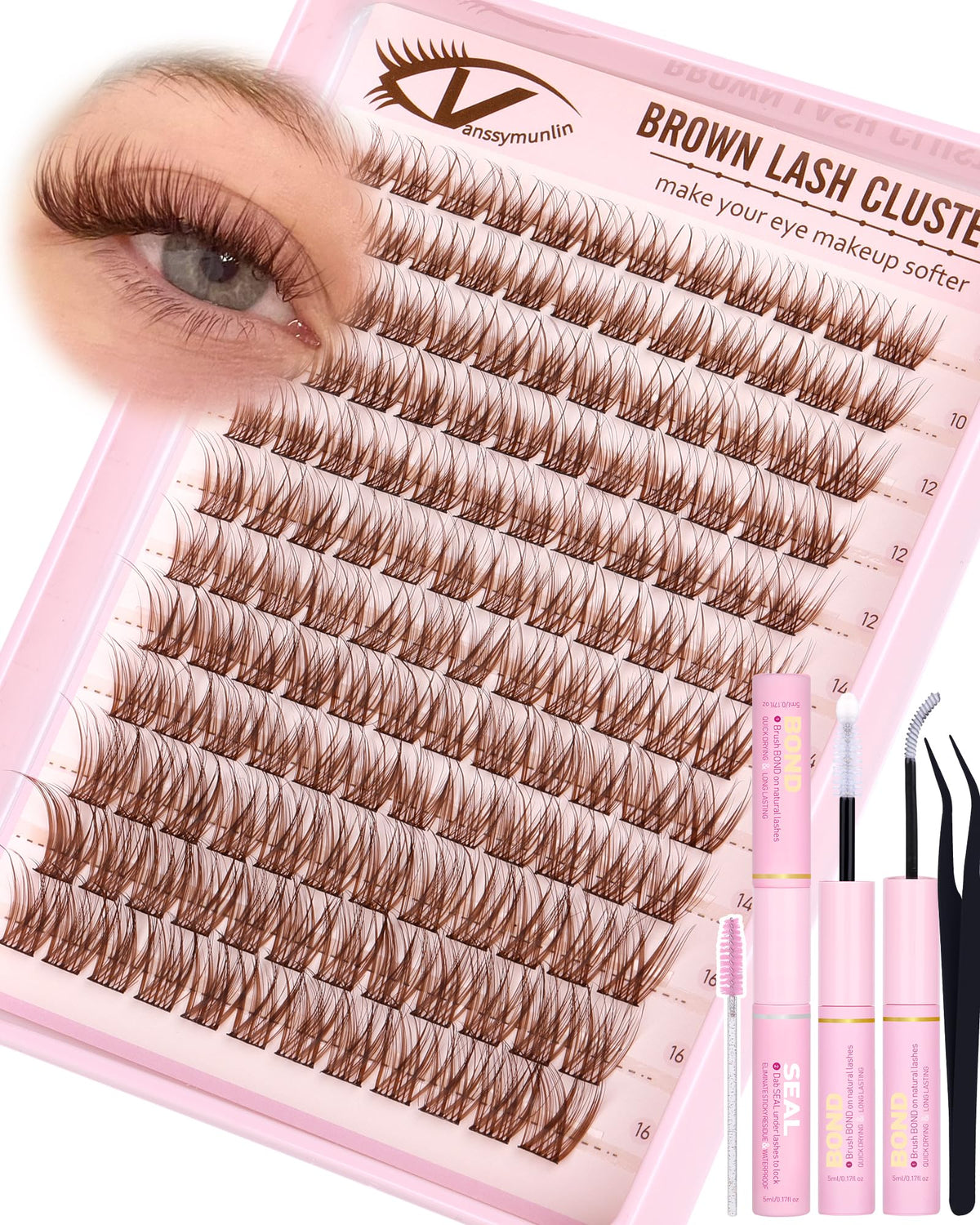 Natural Brown Lash Clusters Kit Wispy Eyelashes Clusters Kit Vanssymunlin