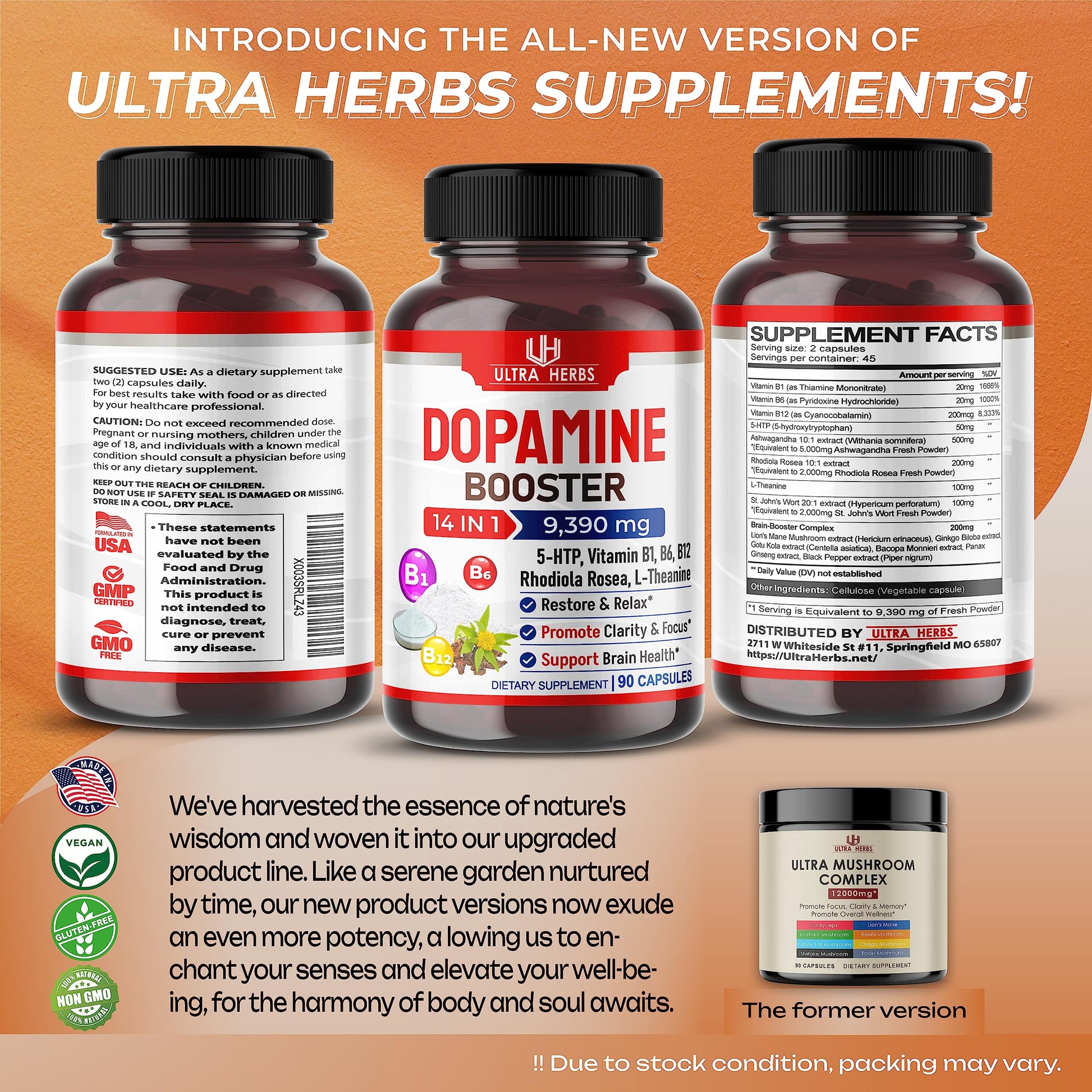 Dopamine Focus Supplement Ashwagandha 5000mg 5-HTP 50mg Rhodiola Rosea 2000mg ULTRA HERBS buy australia supplements