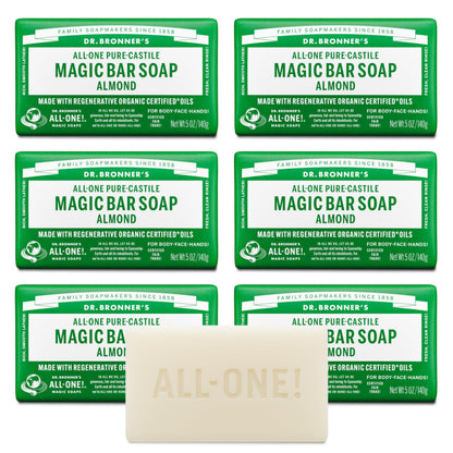 Dr. Bronner's Pure-Castile Bar Soap for Men & Women, Almond, 5 oz, 6-Pack Dr. Bronner's