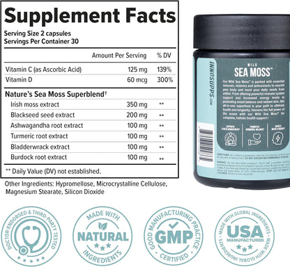 InnoSupps Wild Sea Moss Capsules - Immune Support Supplement for Vitality and Gut Health - Daily Vitamins for Men and Women (30 Servings)