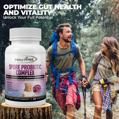 MoxyVites Spore Probiotic Complex - All In One Prebiotics and Probiotics for Digestive Health, Postbiotic, Digestive Enzymes Daily Supplement - Spore Based Probiotic for Women & Men MoxyVitesBuy Supplements Australia