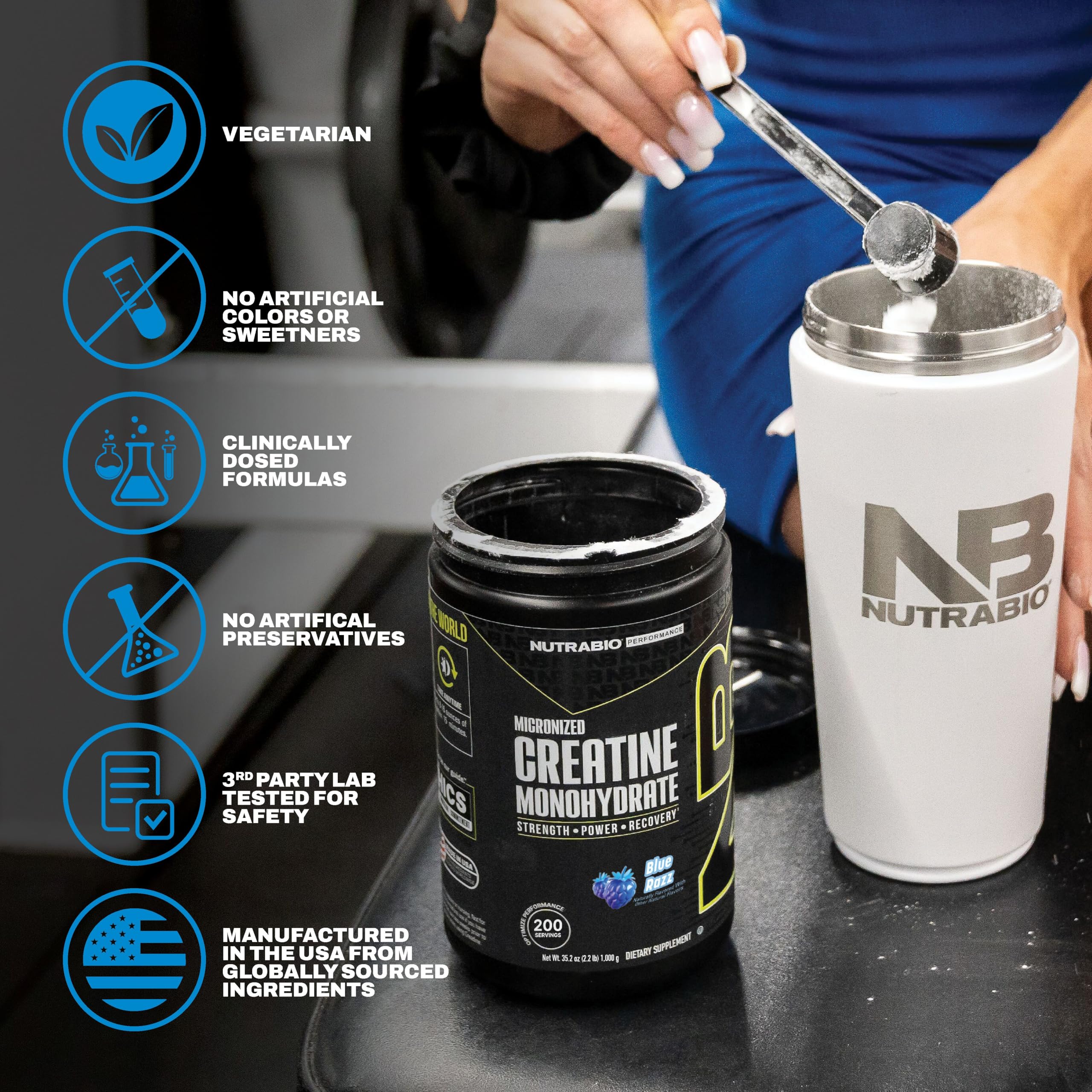 NutraBio Pure Micronized Creatine Monohydrate Powder Supplement, Blue Razz (300 g) - Supports Bulk Muscle Energy, Recovery, and Strength - HPLC Tested Creatine Powder Supplement for Men and Women NutraBio buy australia supplements