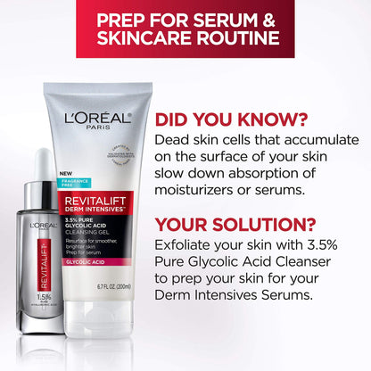 L'Oreal Paris Revitalift 3.5% Pure Glycolic Acid Brightening Cleansing Gel wth Salicylic Acid 6.7 fl oz L'Oreal Paris