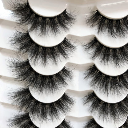 Pooplunch False Eyelashes Faux Mink Lashes Cat-Eye Look 18MM Wispy Long 8D Volume Fake Eyelash Strips 7 Pairs Pack Pooplunch