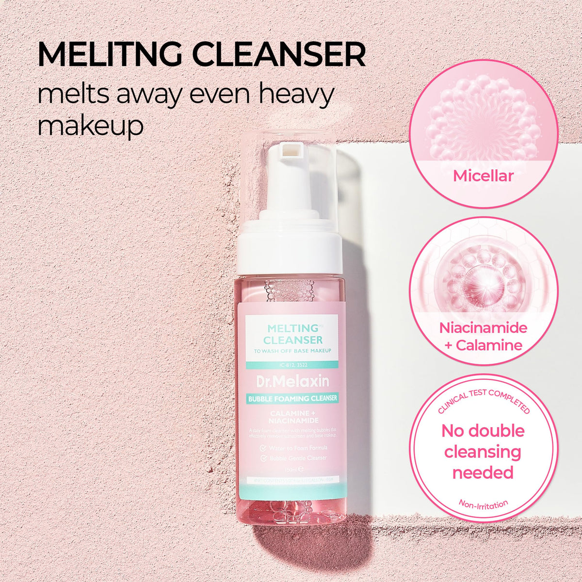 Dr.Melaxin Melting Bubble Foaming Cleanser - Micellar Makeup Remover Face Wash with Calamine and Niacinamide, No Double Cleansing Needed, Gentle Foam Cleanser for Sensitive Skin, K-Beauty Dr.Melaxin
