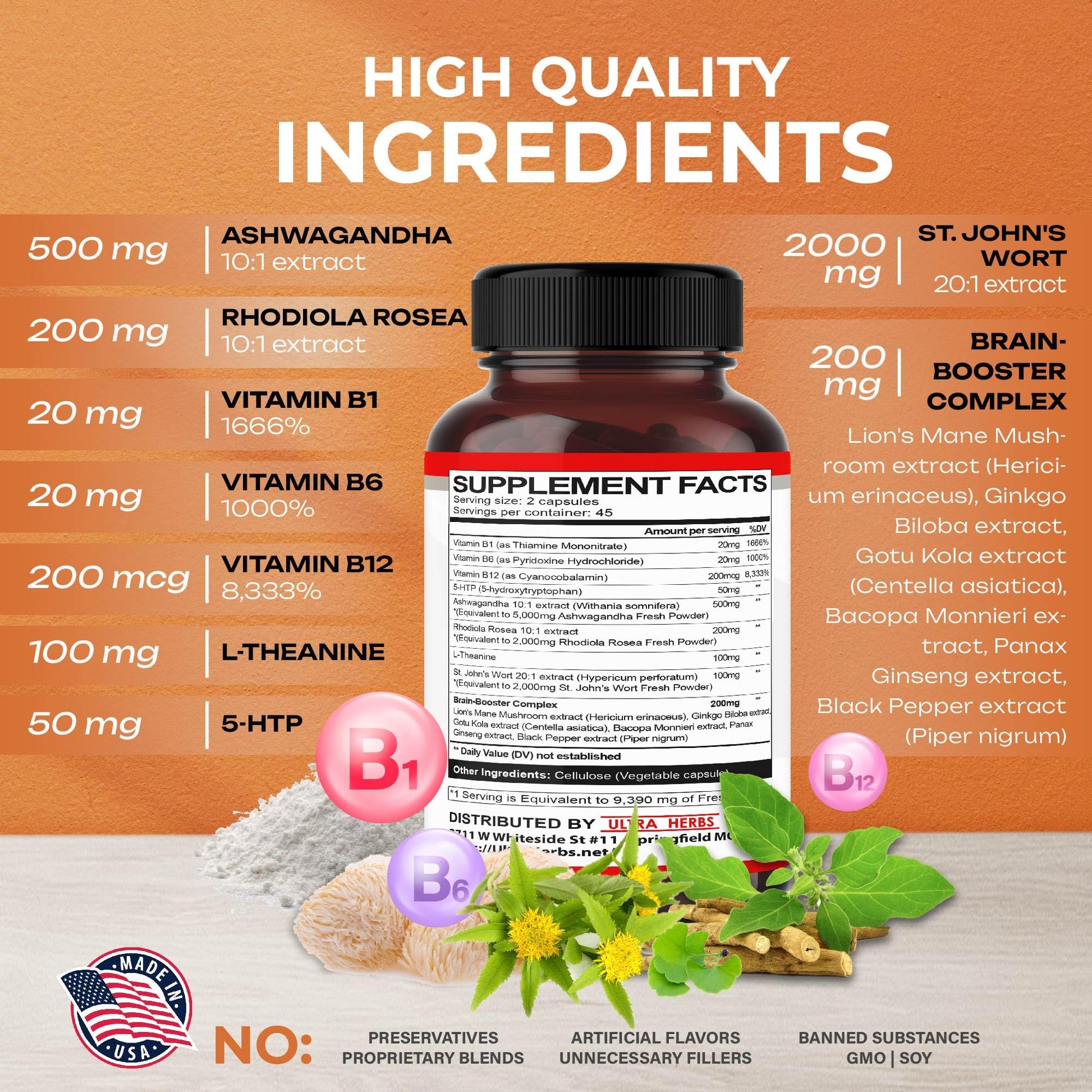 Dopamine Focus Supplement Ashwagandha 5000mg 5-HTP 50mg Rhodiola Rosea 2000mg ULTRA HERBS buy australia supplements