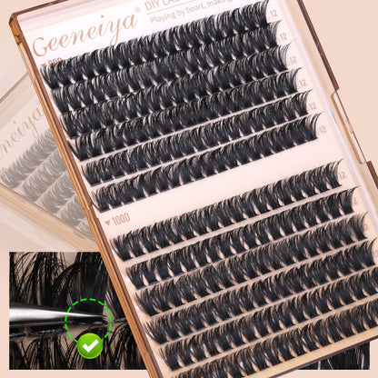Geeneiya 12MM Volume Lash Clusters D Curl Cluster Eyelash Extensions Thick Cluster Lashes Only 12MM 80D+100D DIY Lash Extension Waterproof Geeneiya