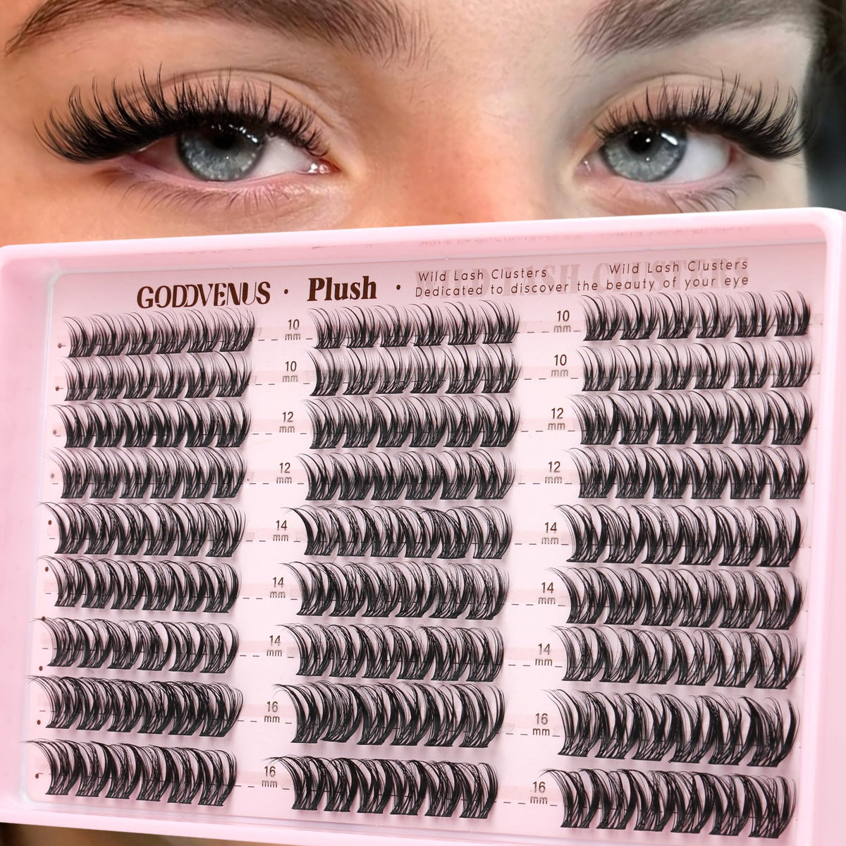 Goddvenus Plush Lash Clusters Natural Wispy Cluster Eyelash Extensions, Fluffy DIY Lash Extension at Home for Natural Look, D Curl Individual Eyelashes Goddvenus
