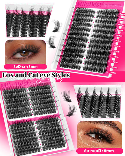 MilyBest 4 Styles Lash Clusters Kit, 864 Pcs D Curl Volume Lashes MilyBest