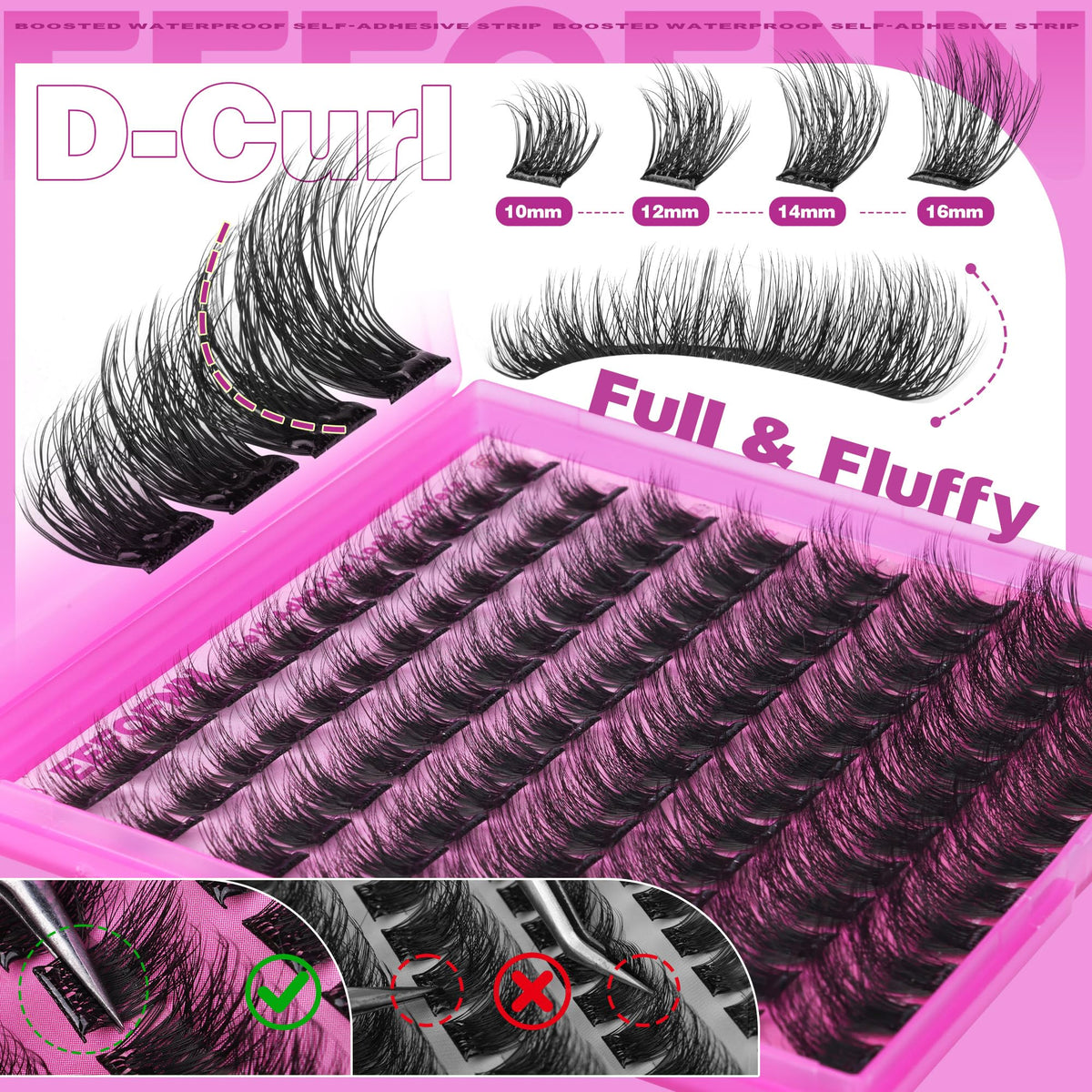 Self Adhesive Eyelashes Fluffy Self Adhesive Lash Clusters No Glue Eyelash Clusters Wispy Glueless Cluster Eyelash Extensions 10-16mm Individual Lashes DIY Lash Extension Kit with Anti-Stick Tweezers Eefofnn