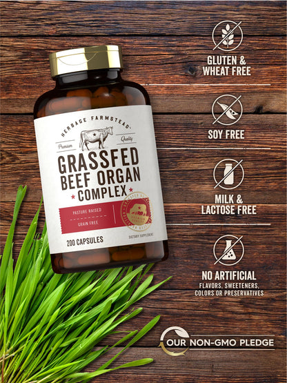 Carlyle Grass Fed Beef Organ Complex | 200 Capsules | Pasture Raised, Grain Free Supplement | with Desiccated Liver, Kidney, Pancreas, Heart, Spleen Carlyle
