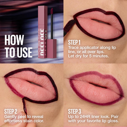 MAYBELLINE Super Stay Peel Off Lip Liner Lip Stain, Up to 24H Tattoo-Like Wear, Transfer-Proof Matte Finish, Hydrating Formula With Vitamin E, Aura (Mauve Nude) MAYBELLINE