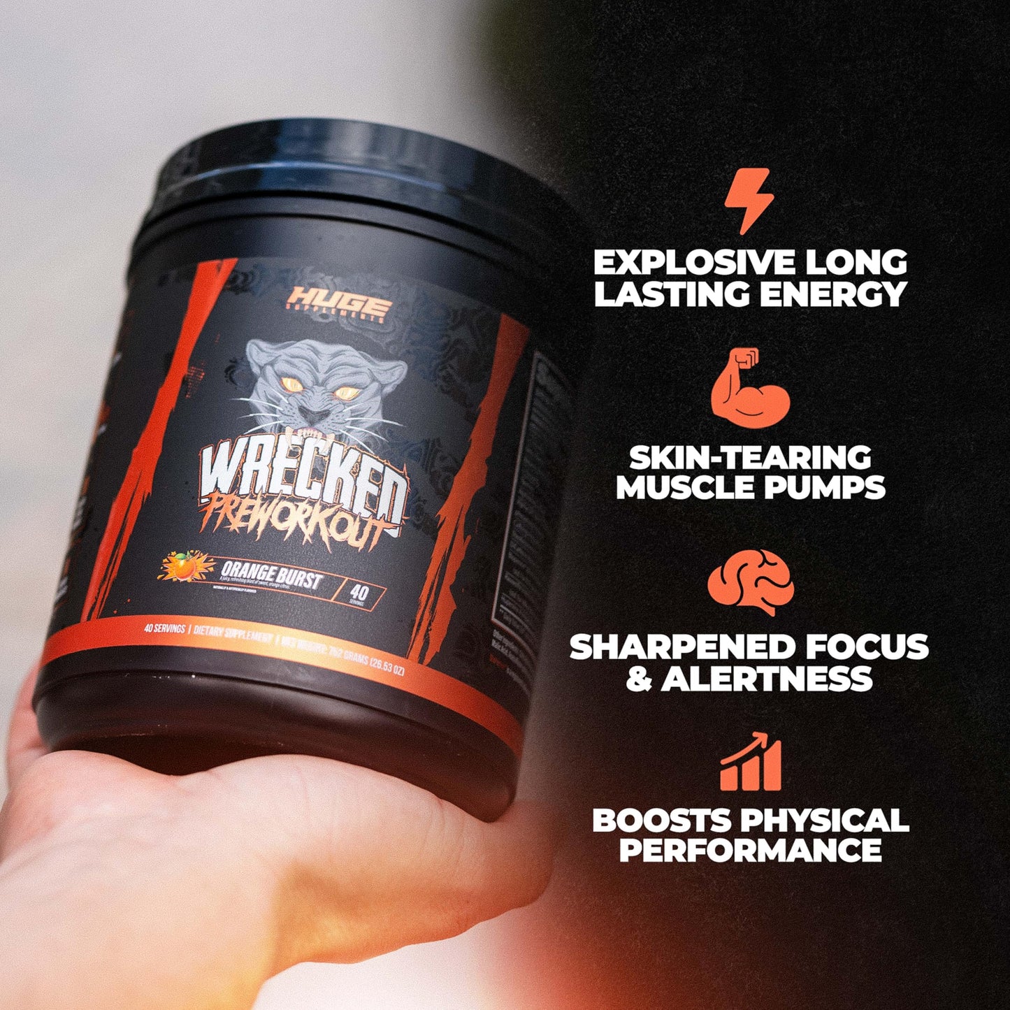 Wrecked Pre Workout Powder, Advanced Formula, Boosts Energy, Focus, Pumps & Performance, 10g L-Citrulline, 6.4g Beta Alanine, 5g Tyrosine, 1g Alpha GPC, 375mg Fast-Acting Caffeine & More (40 Servings)