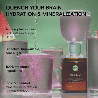 Moon Juice Mini Dew Electrolytes Powder - Sugar Free Minerals & Electrolyte Hydration Powder for Instant Hydration & Brain Support - Magnesium, Calcium, Potassium, Pink Salt, Watermelon, 30 Servings