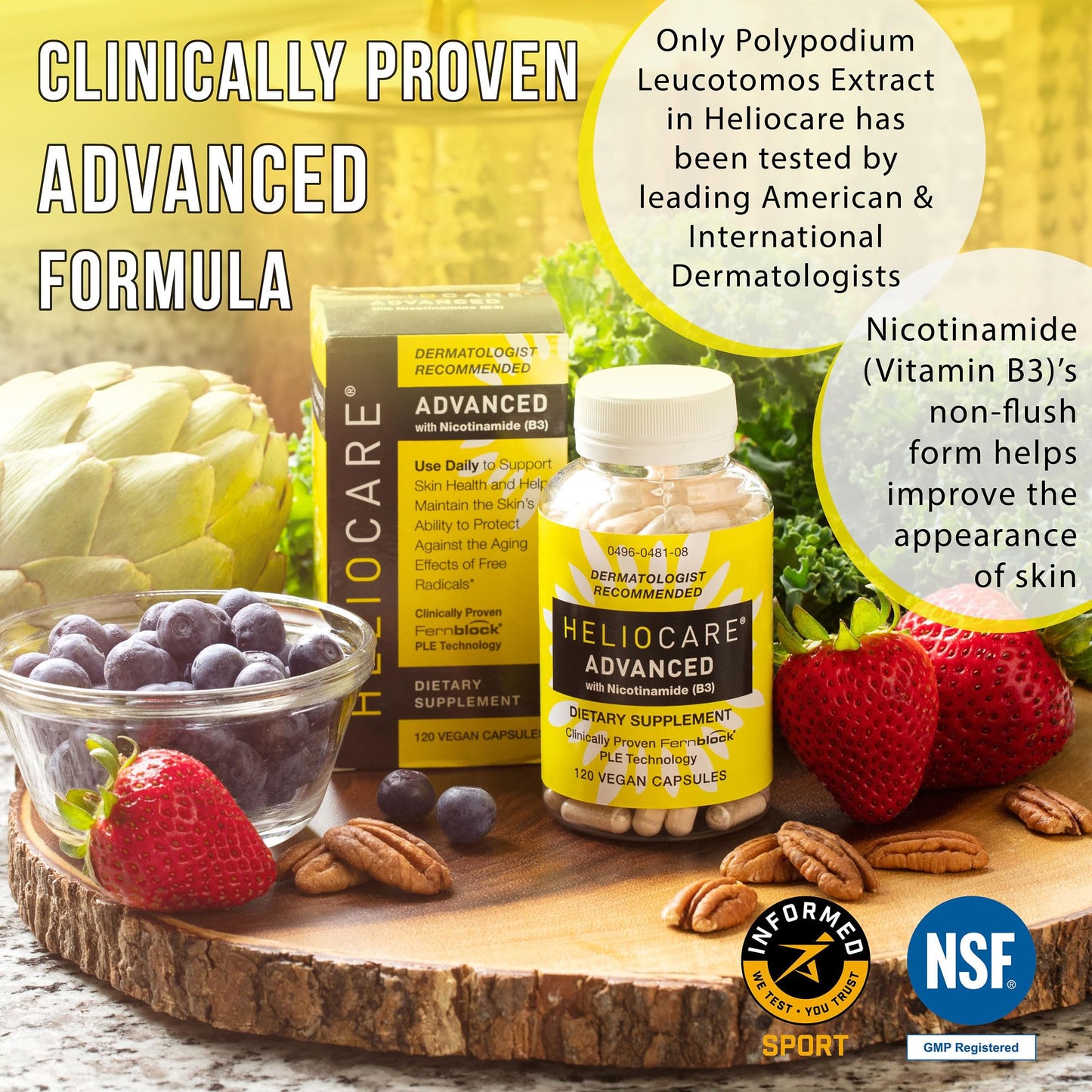 Heliocare Advanced Niacin B3 Supplement: Fernblock PLE Extract 240mg Per Serving - Supports Skin Cell Health W/Antioxidant Heliocare