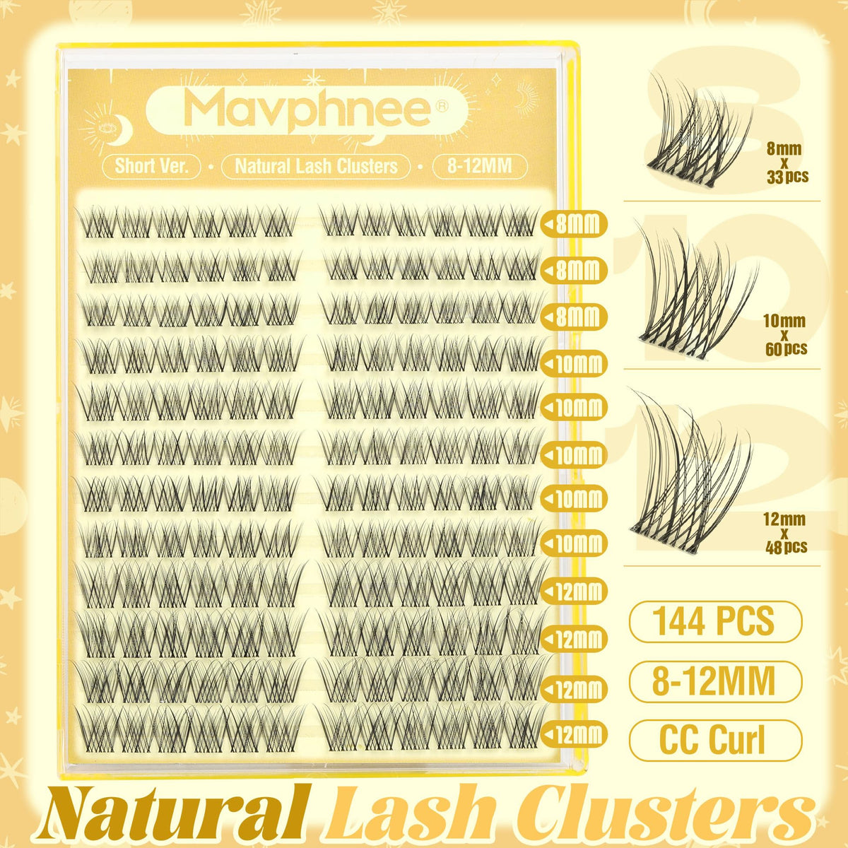 Short Lash Clusters Natural Cluster Eyelash Extensions 8-10-12MM Clear Band Cluster Lashes Extensions Wispy Individual Lashes CC-Curly Eyelash Clusters Pestañas Postizas Naturales 144Pcs DIY Lashes Mavphnee