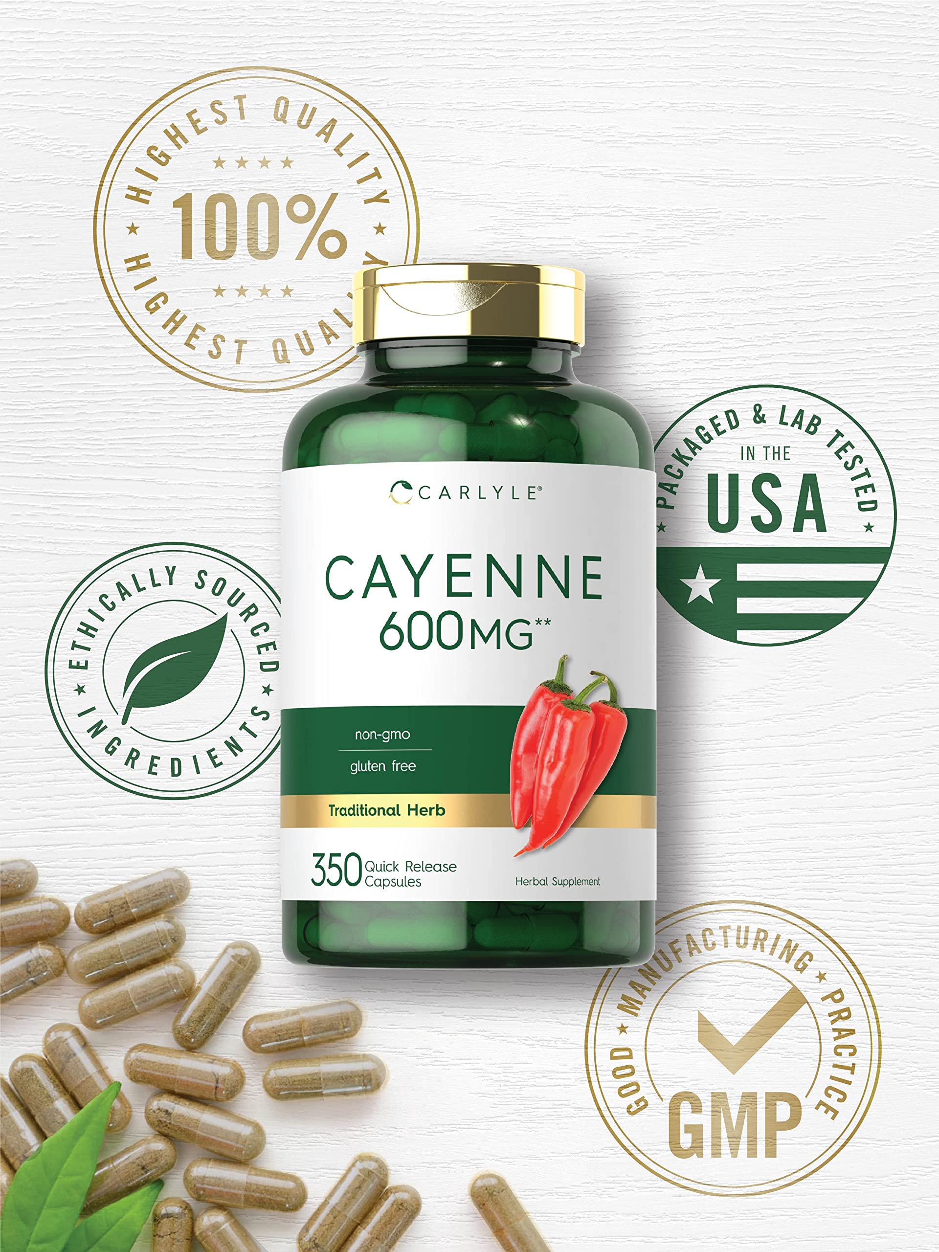 Carlyle Cayenne Pepper Capsules 600mg | 350 Pills | Non-GMO, Gluten Free Supplement Carlyle buy australia supplements