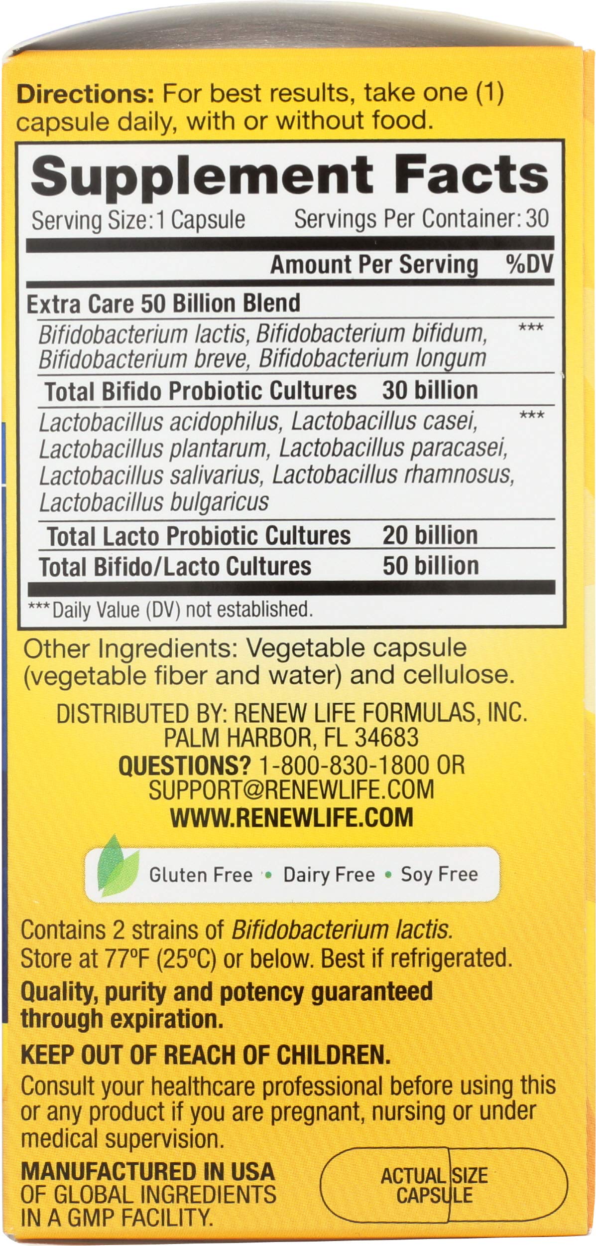 Renew Life Extra Care Digestive Probiotic Capsules, 50 Billion CFU Guaranteed, Daily Supplement Supports Immune, Digestive, Respiratory Health(1), L. Rhamnosus GG, Dairy, Soy and Gluten-Free, 90 Count | 90 Vegetarian Capsules | Supports Digestive, Immune Gsupps Australia