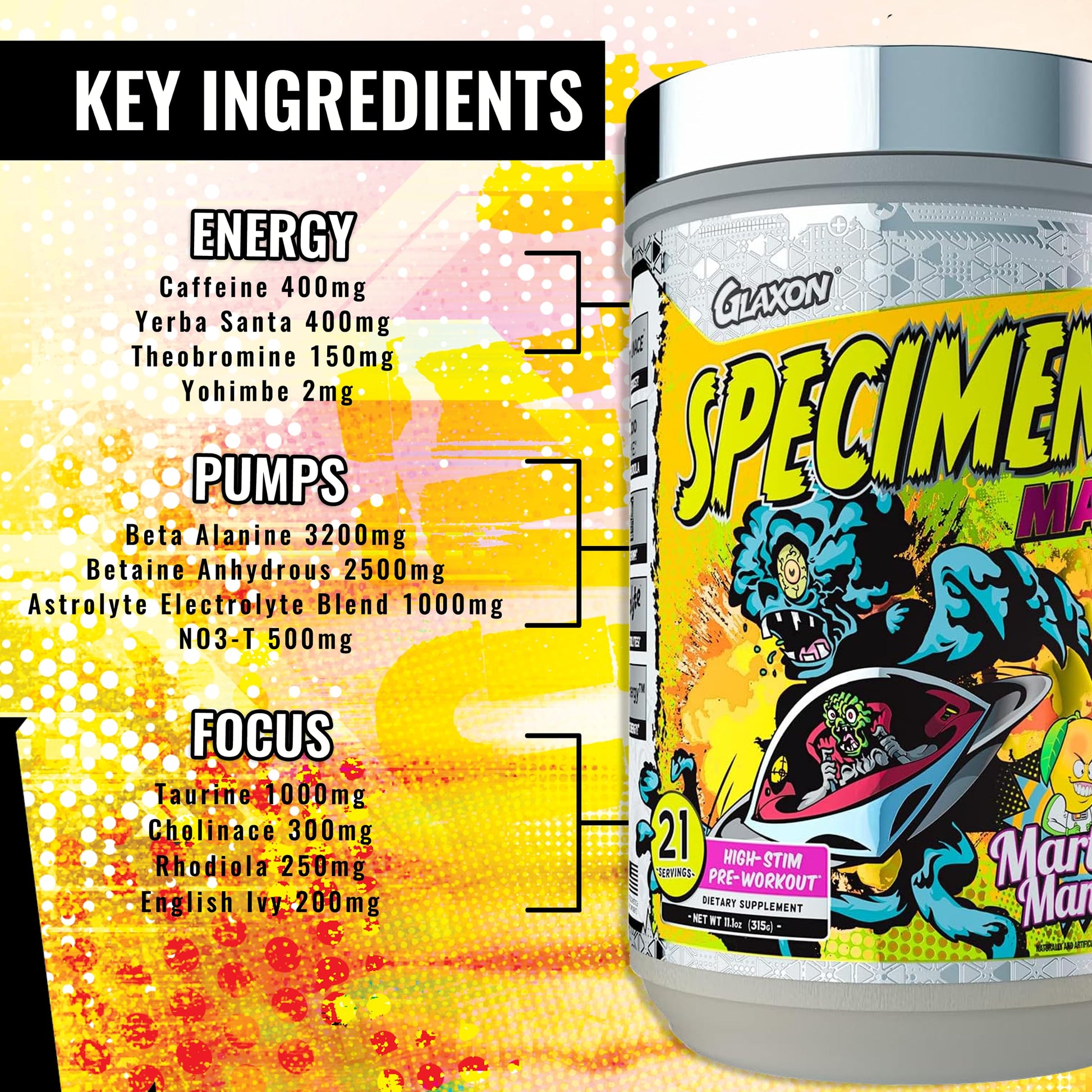 Glaxon Specimen Max High Stim Pre-Workout | 400mg Caffeine + 3200mg Beta Alanine Glaxon buy australia supplements