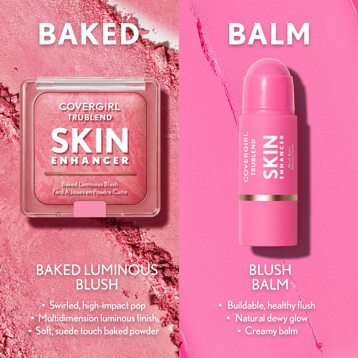 COVERGIRL TruBlend Skin Enhancer Baked Luminous Blush, with Hyaluronic Acid & White Rose Extract, Blends Seamlessly - Rose Latte (Nude with Pink Swirls) COVERGIRL