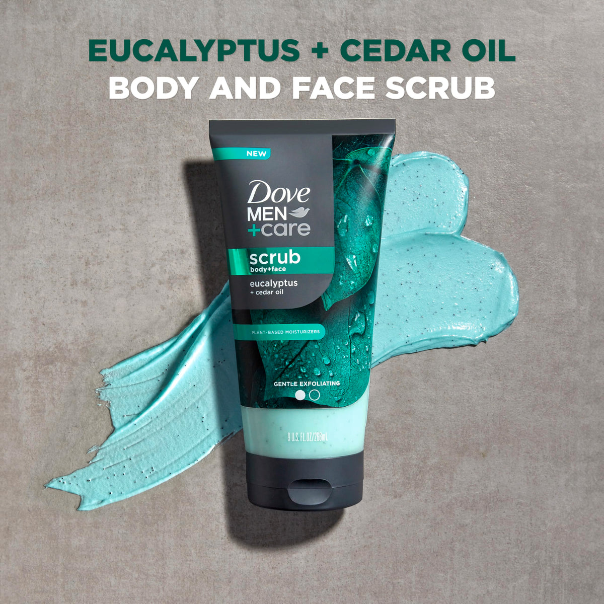 DOVE MEN + CARE Body and Face Scrub Eucalyptus Deeply Exfoliates for Hydrated & Nourished Skin 100% Gentle Cleanser, No Sulfate Cleansers or Parabens 9 oz DOVE MEN + CARE