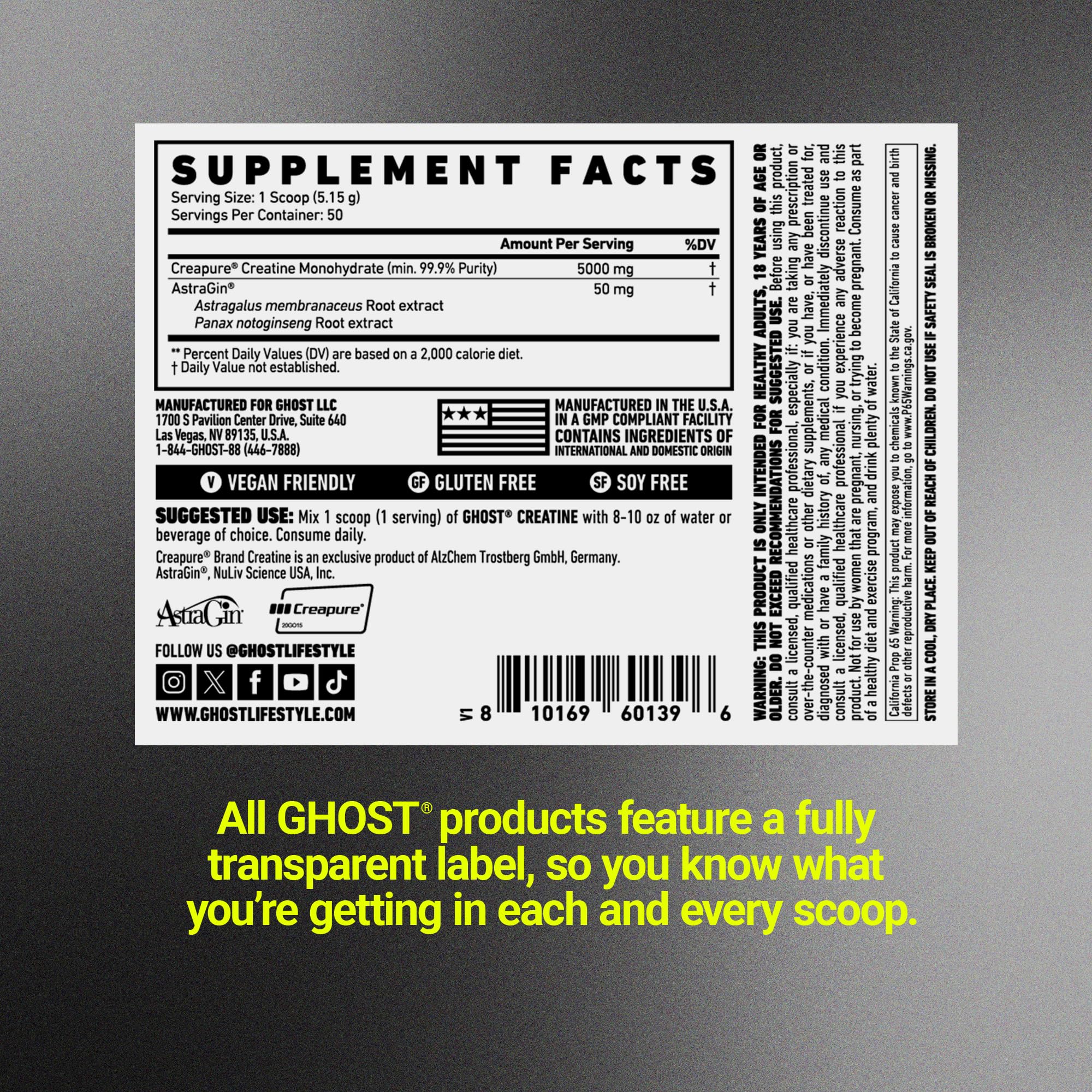 GHOST Basics Creatine Monohydrate Powder for Men & Women – 5G Creapure Creatine Workout Supplement for Muscle Gain – Vegan, Soy Free & Gluten Free - 50 Servings GHOST buy australia supplements