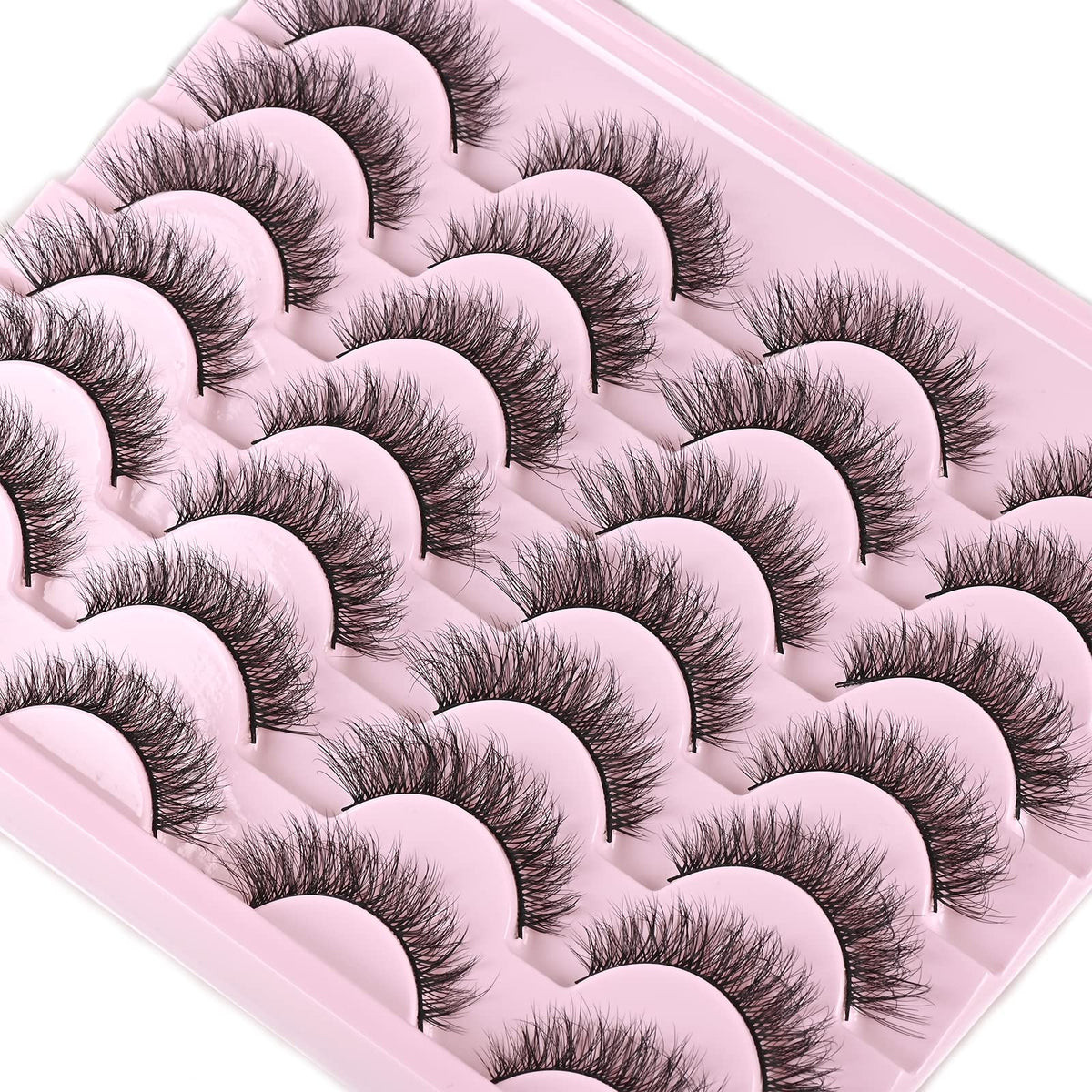 FARRED Natural Lashes Short Eyelashes Wispy False Mink Lash Pack 14 Pair Natural Look Fluffy Cat Eye Strip Eyelash Small Fake Lashes Full Pestañas Sets for MUA and Beginners Daily Makeup (F1 | 8-14mm) FARRED