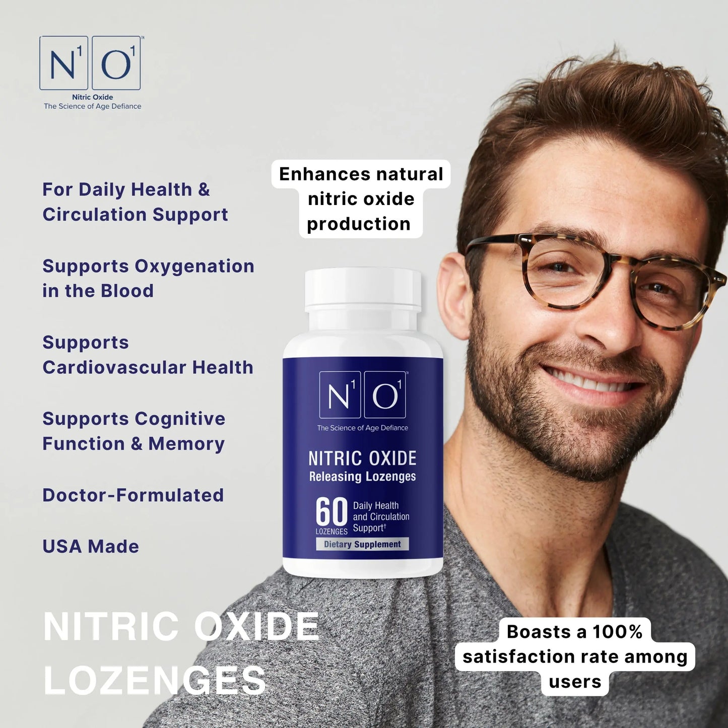 N1O1 Nitric Oxide Lozenges - 60 Count - Nitric Oxide Supplement for Heart Health, Circulation, Energy, Blood Flow, Oxygenation, Healthy Blood Pressure N1O1
