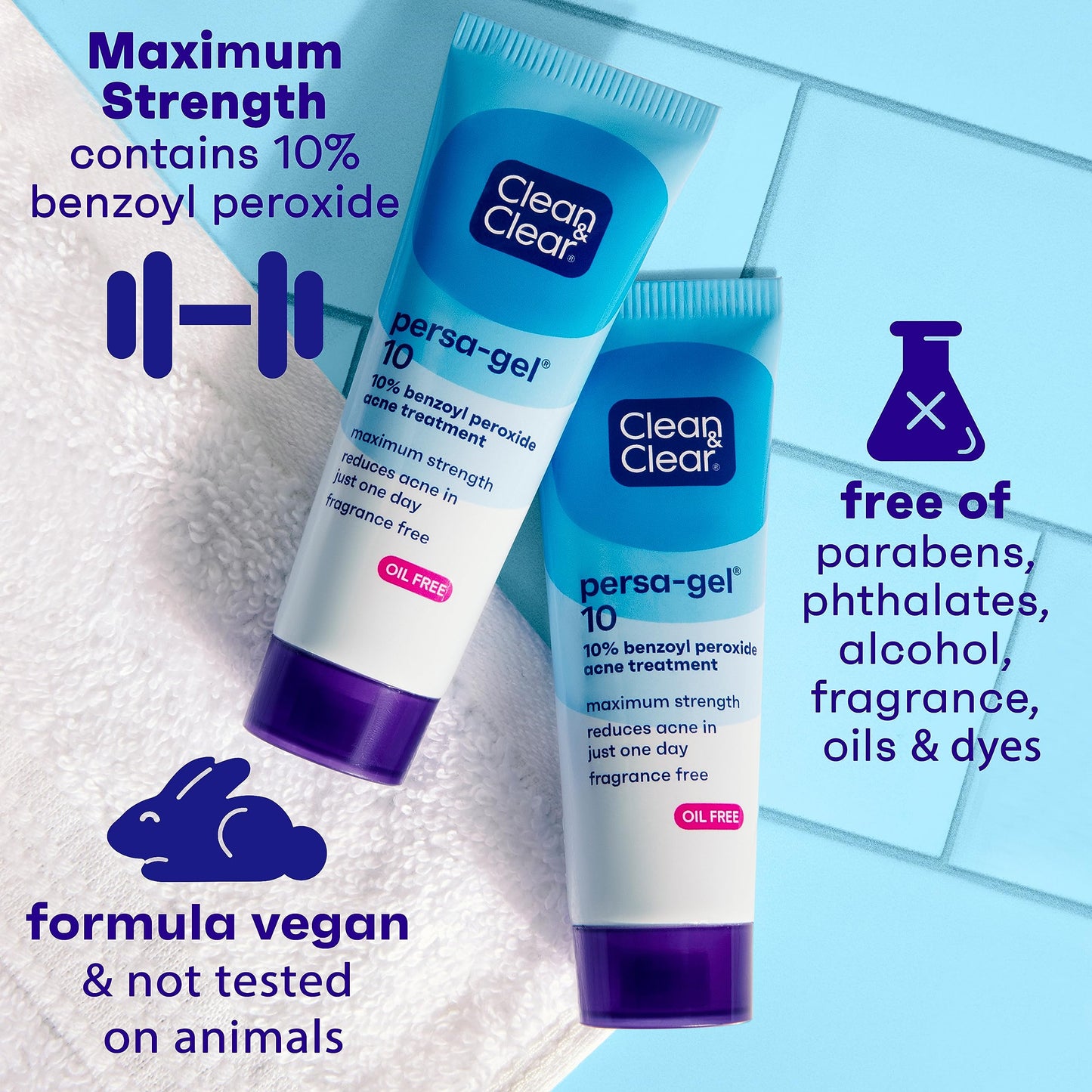 Clean & Clear Persa-Gel 10 Oil-Free Acne Spot Treatment with Maximum Strength 10% Benzoyl Peroxide, Topical Pimple Clean & Clear